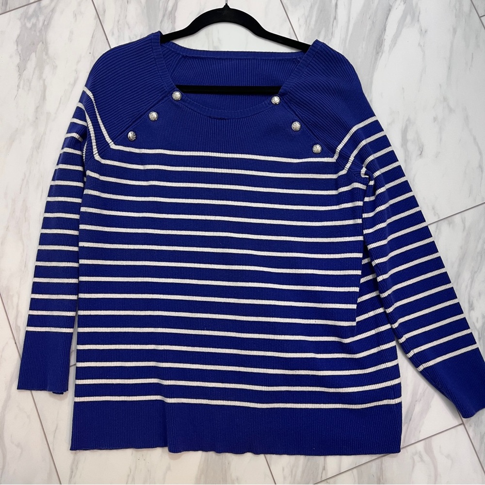 Ralph Lauren Blue and White Striped Sweater
